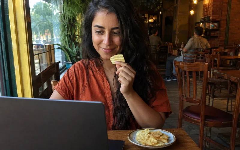 Customer at a cafe with Cinnamon Sugar chips
