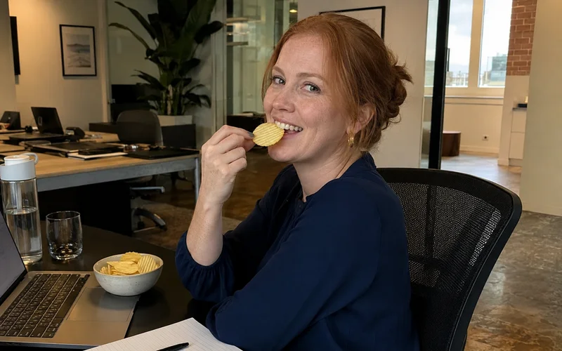Customer enjoying Sour Cream & Onion chips
