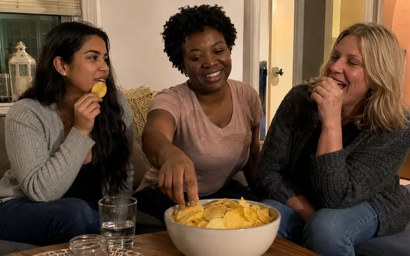 Friends sharing the 5-flavour mix
